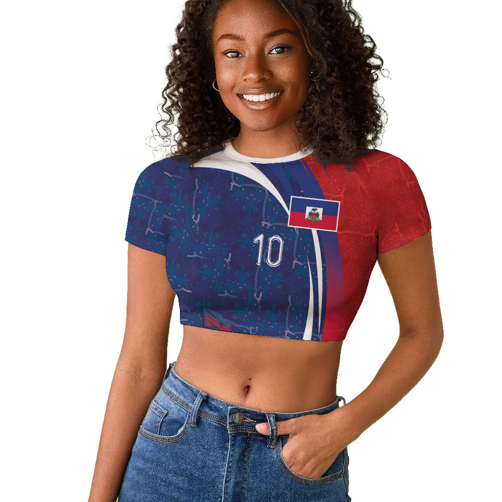Haiti Football Custom Raglan Cropped T shirt Abstract Graphic Style Patriotic