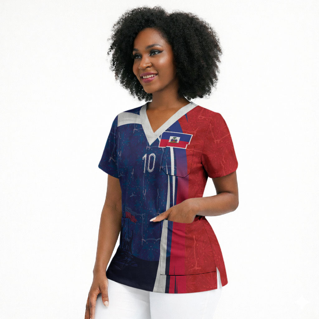 Haiti Football Custom Scrub Top Abstract Graphic Style Patriotic