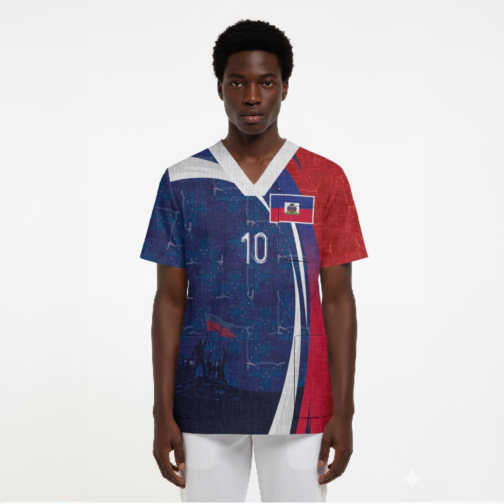 Haiti Football Custom Scrub Top Abstract Graphic Style Patriotic