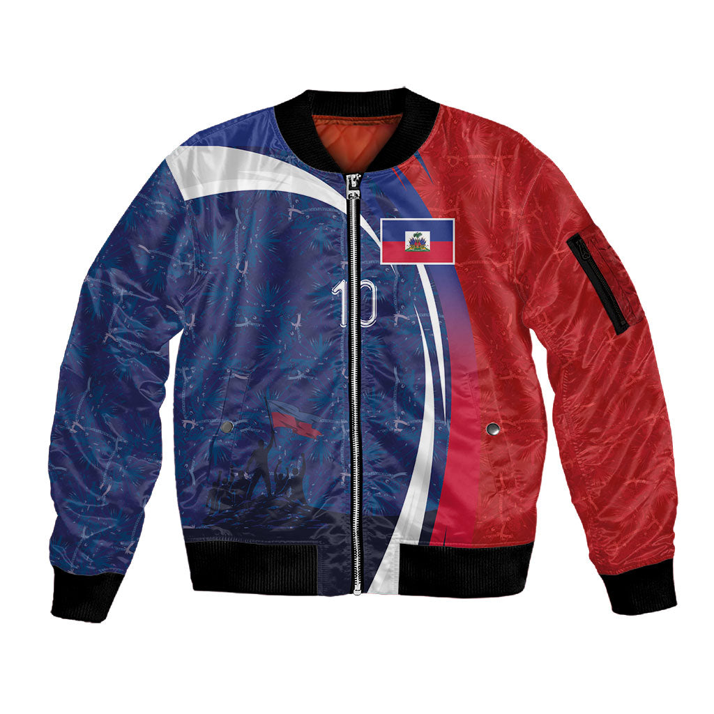 Haiti Football Custom Sleeve Zip Bomber Jacket Abstract Graphic Style Patriotic