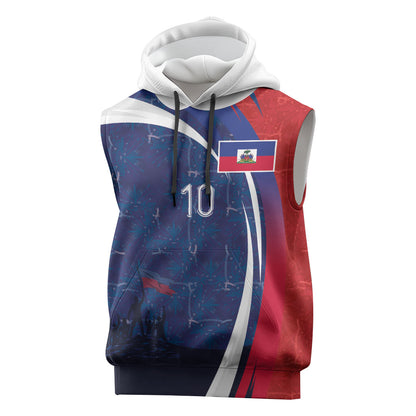 Haiti Football Custom Sleeveless Hoodie Abstract Graphic Style Patriotic