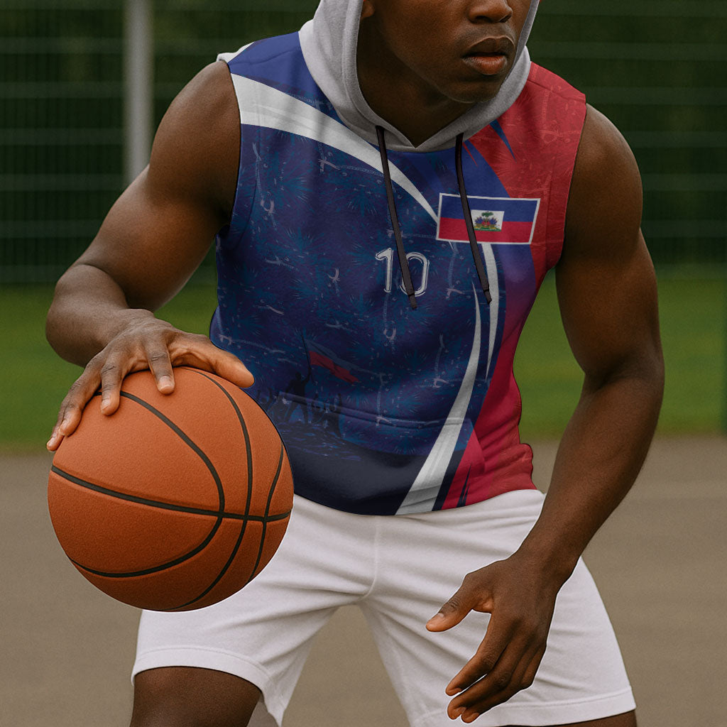 Haiti Football Custom Sleeveless Hoodie Abstract Graphic Style Patriotic