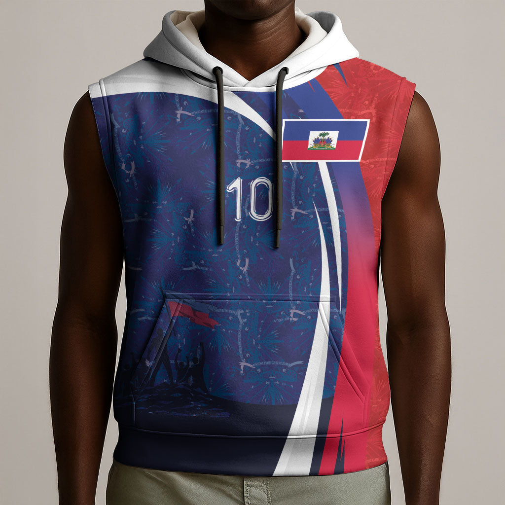 Haiti Football Custom Sleeveless Hoodie Abstract Graphic Style Patriotic