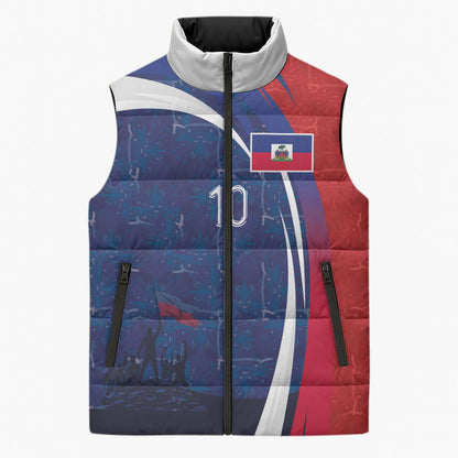Haiti Football Custom Sleeveless Puffer Jacket Abstract Graphic Style Patriotic