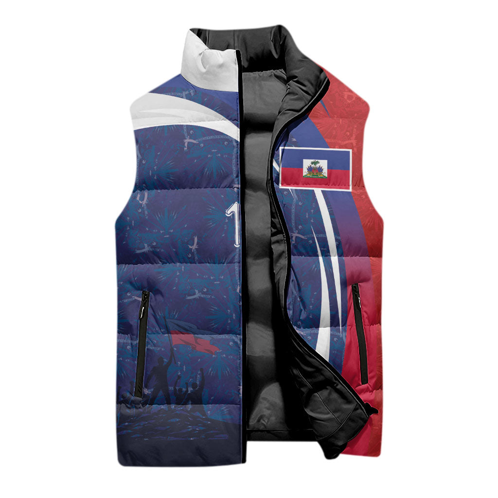 Haiti Football Custom Sleeveless Puffer Jacket Abstract Graphic Style Patriotic