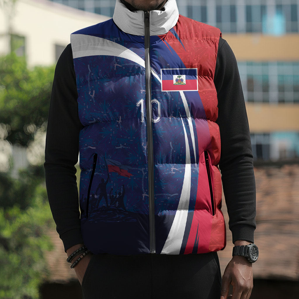 Haiti Football Custom Sleeveless Puffer Jacket Abstract Graphic Style Patriotic