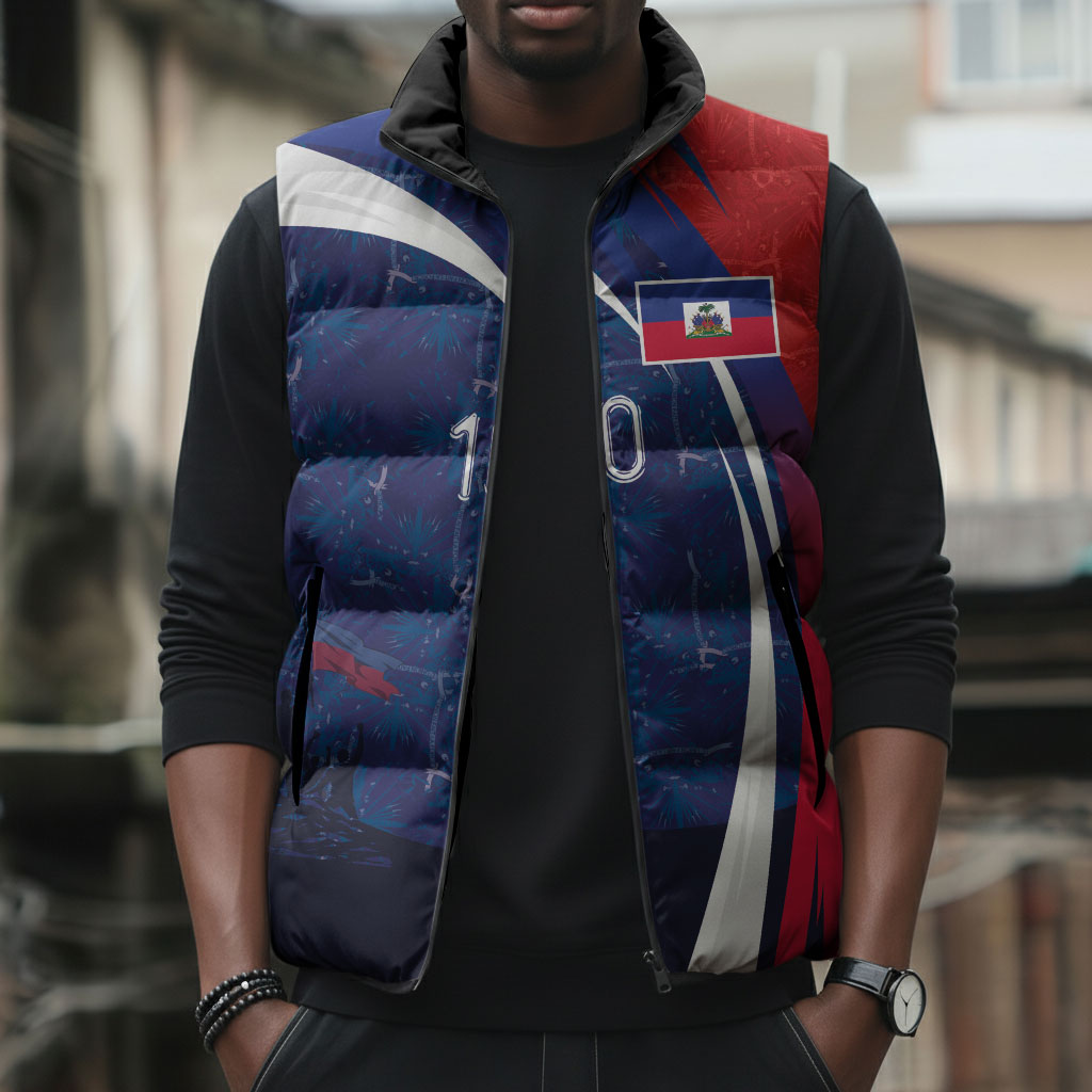 Haiti Football Custom Sleeveless Puffer Jacket Abstract Graphic Style Patriotic
