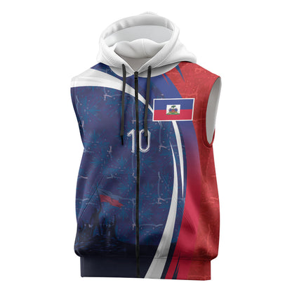 Haiti Football Custom Sleeveless Zip Hoodie Abstract Graphic Style Patriotic