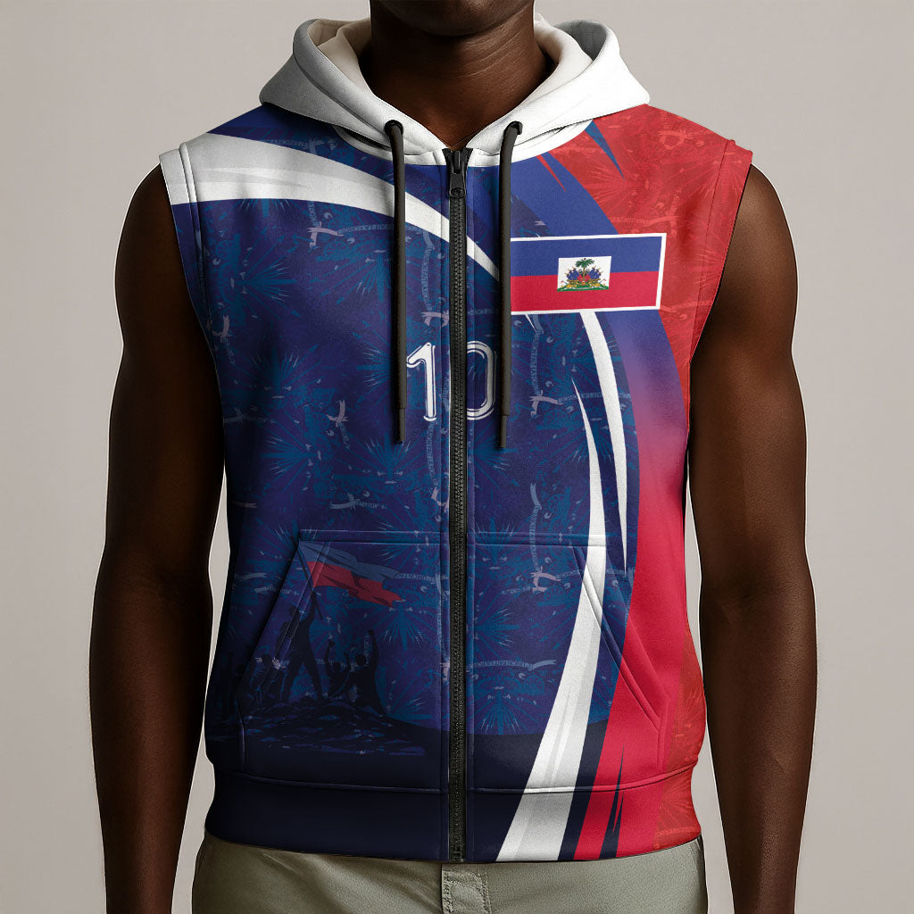 Haiti Football Custom Sleeveless Zip Hoodie Abstract Graphic Style Patriotic