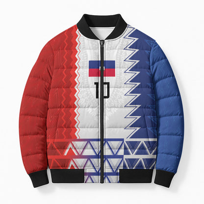 Haiti Football Custom Bomber Puffer Jacket Tribal African Abstract Graphic
