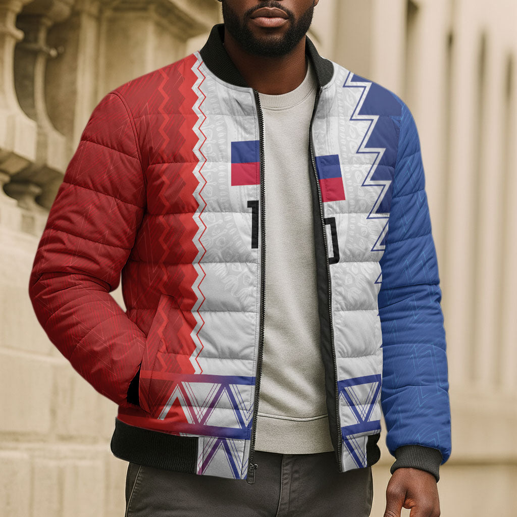Haiti Football Custom Bomber Puffer Jacket Tribal African Abstract Graphic