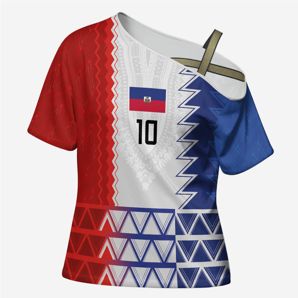 Haiti Football Custom Cross Shoulder Shirt Tribal African Abstract Graphic