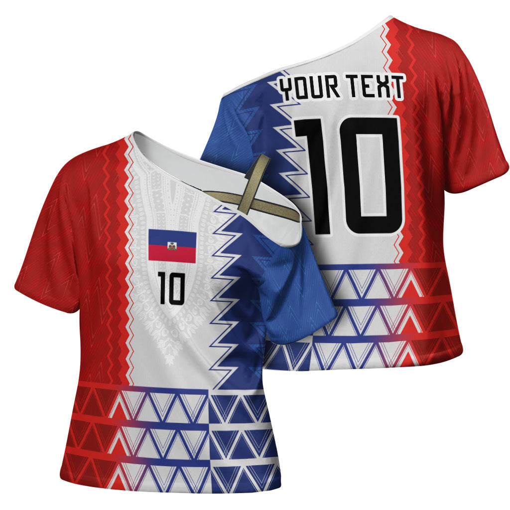 Haiti Football Custom Cross Shoulder Shirt Tribal African Abstract Graphic