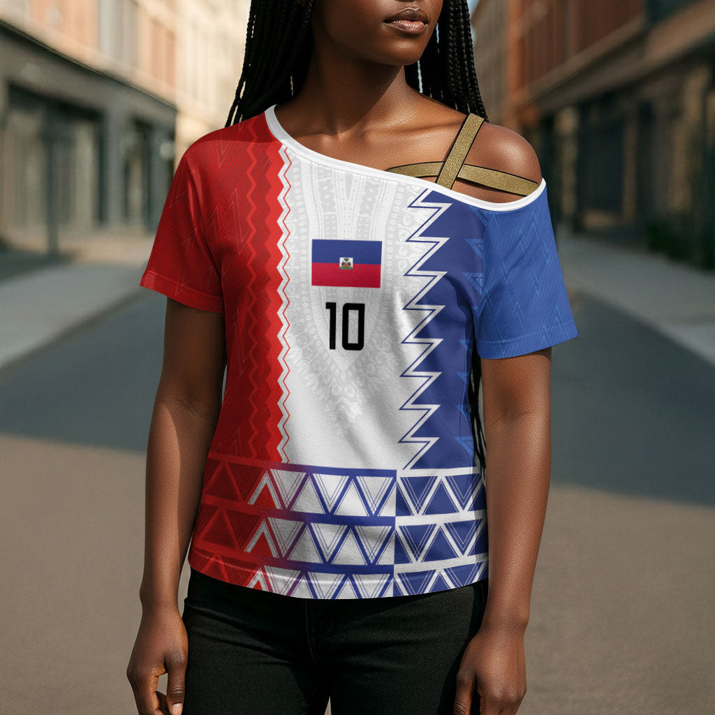 Haiti Football Custom Cross Shoulder Shirt Tribal African Abstract Graphic