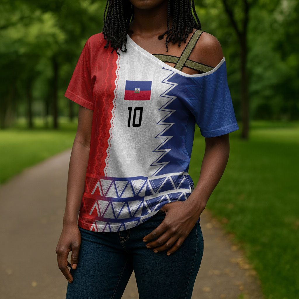 Haiti Football Custom Cross Shoulder Shirt Tribal African Abstract Graphic