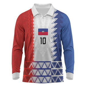 Haiti Football Custom Long Sleeve Polo Shirt Tribal African Abstract Graphic