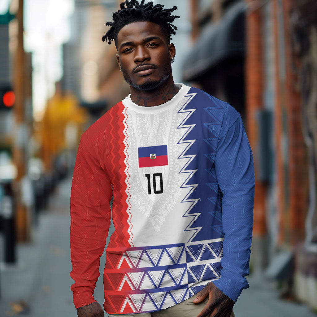 Haiti Football Custom Long Sleeve Shirt Tribal African Abstract Graphic