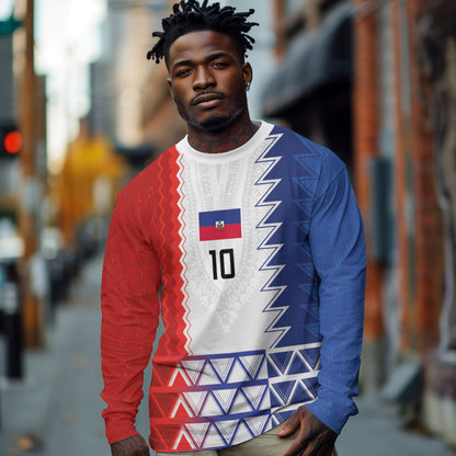 Haiti Football Custom Long Sleeve Shirt Tribal African Abstract Graphic
