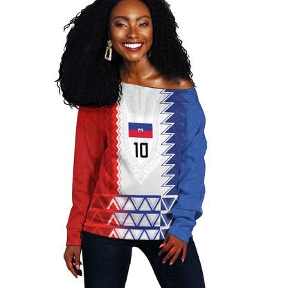 Haiti Football Custom Off Shoulder Sweater Tribal African Abstract Graphic