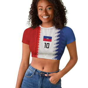 Haiti Football Custom Raglan Cropped T shirt Tribal African Abstract Graphic