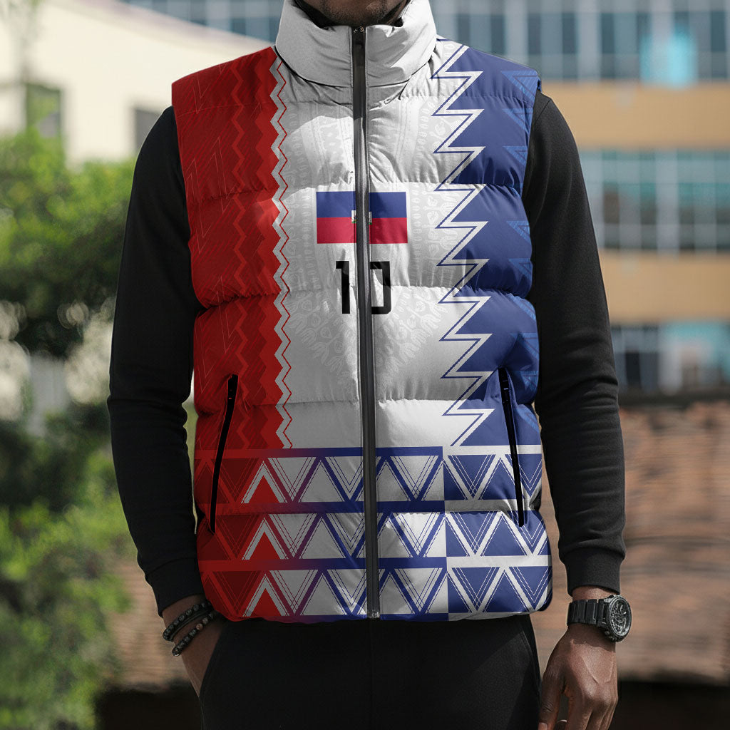 Haiti Football Custom Sleeveless Puffer Jacket Tribal African Abstract Graphic