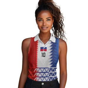 Haiti Football Custom Women Sleeveless Polo Shirt Tribal African Abstract Graphic