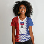 Haiti Football Custom Women V-Neck T-Shirt Tribal African Abstract Graphic