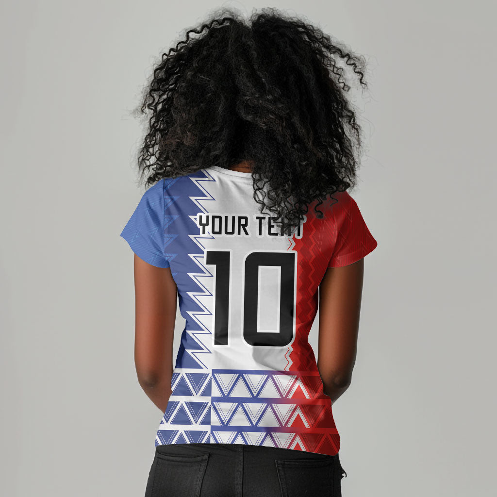 Haiti Football Custom Women V-Neck T-Shirt Tribal African Abstract Graphic