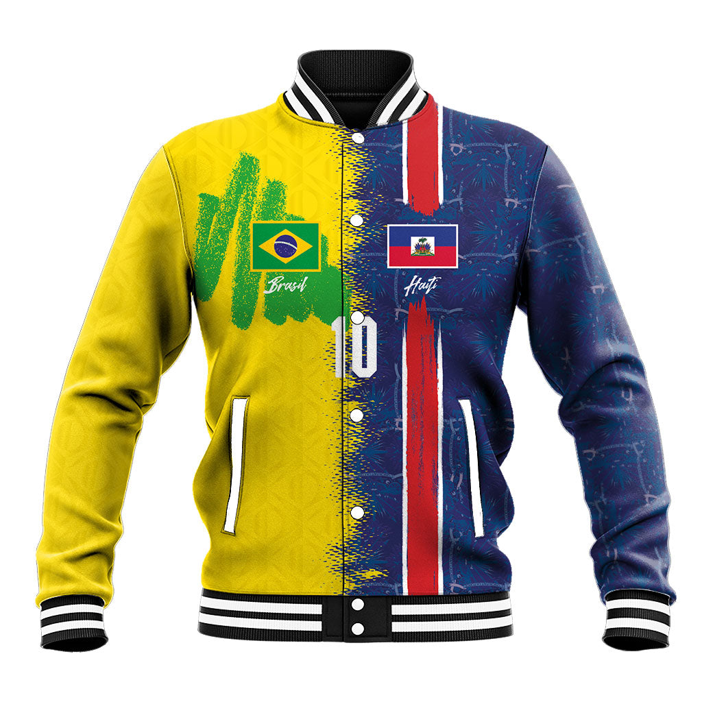 Haiti and Brazil Football Custom Baseball Jacket Splash Half Split