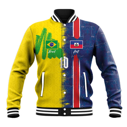 Haiti and Brazil Football Custom Baseball Jacket Splash Half Split