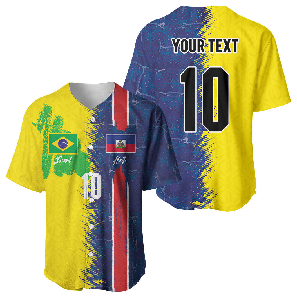 Haiti and Brazil Football Custom Baseball Jersey Splash Half Split