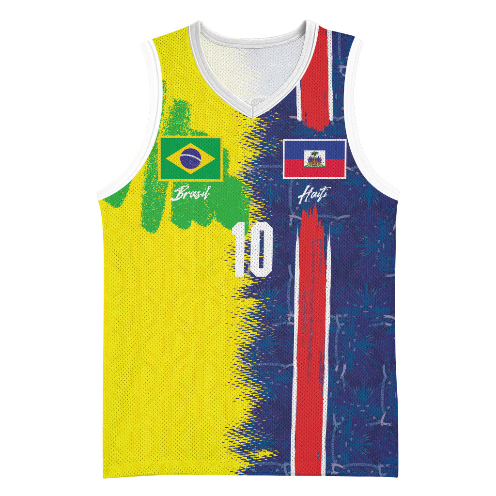 Haiti and Brazil Football Custom Basketball Jersey Splash Half Split