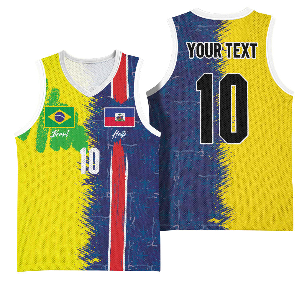 Haiti and Brazil Football Custom Basketball Jersey Splash Half Split
