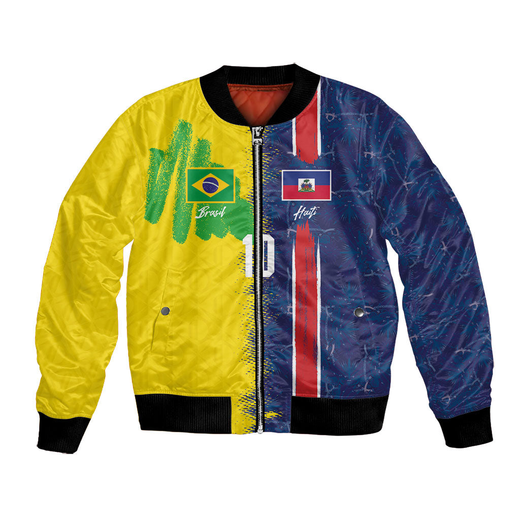 Haiti and Brazil Football Custom Bomber Jacket Splash Half Split