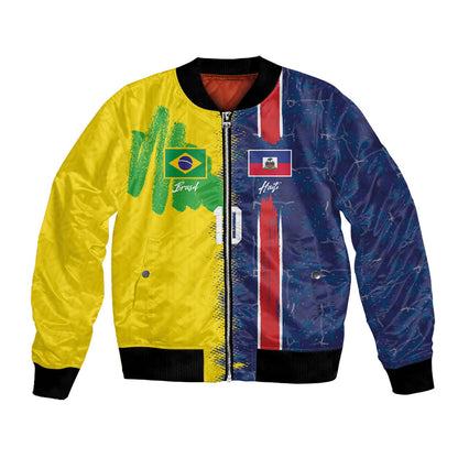 Haiti and Brazil Football Custom Bomber Jacket Splash Half Split