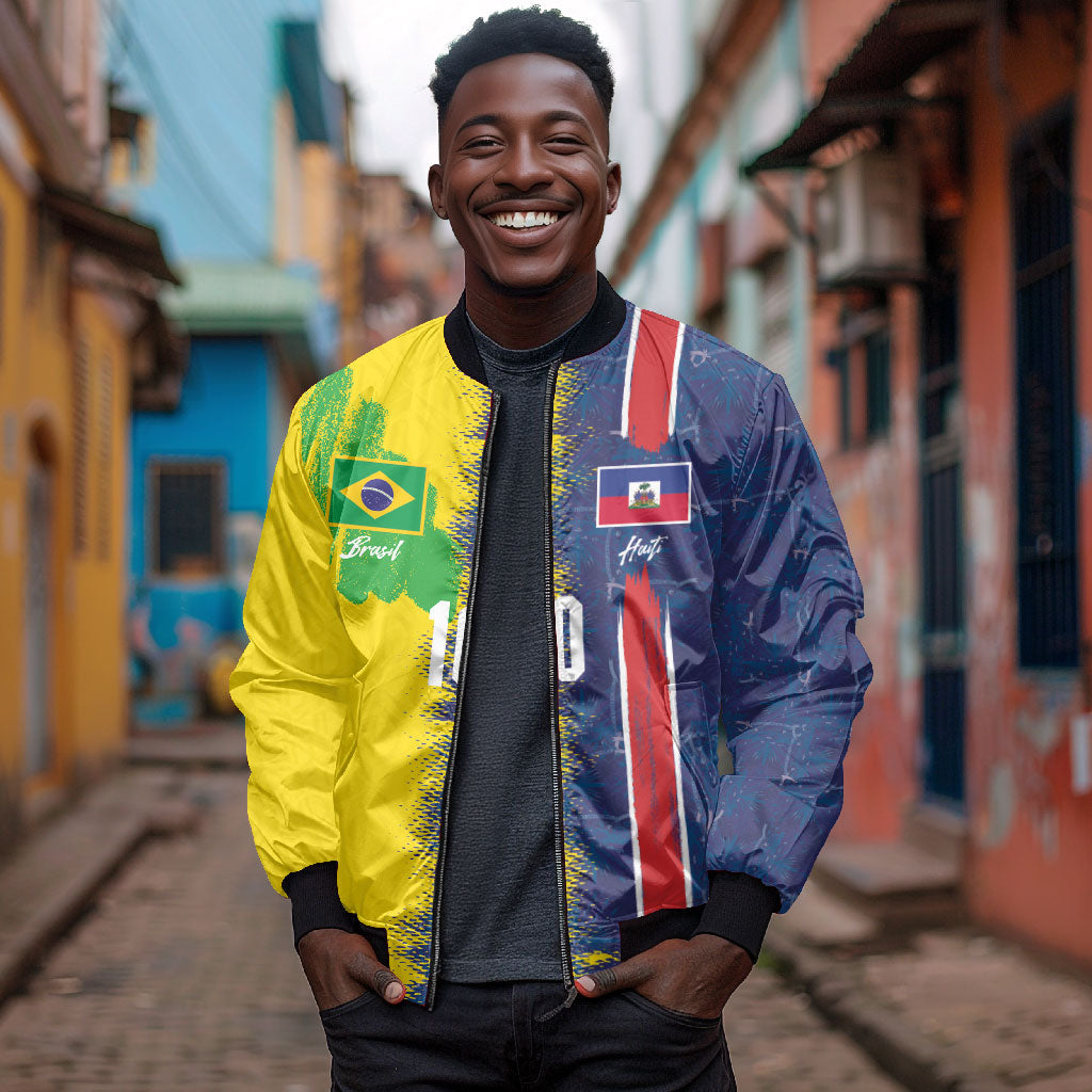 Haiti and Brazil Football Custom Bomber Jacket Splash Half Split