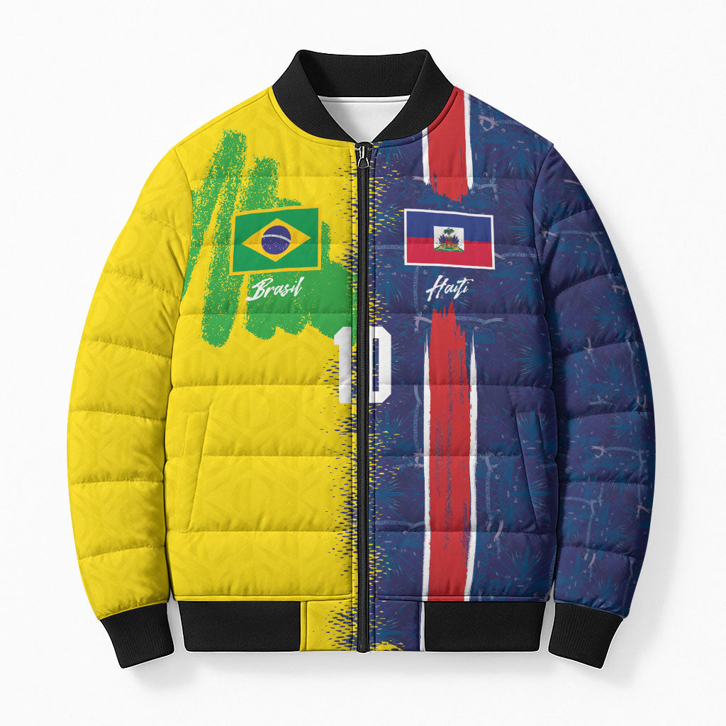 Haiti and Brazil Football Custom Bomber Puffer Jacket Splash Half Split