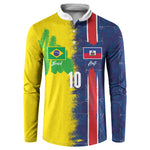 Haiti and Brazil Football Custom Button Sweatshirt Splash Half Split