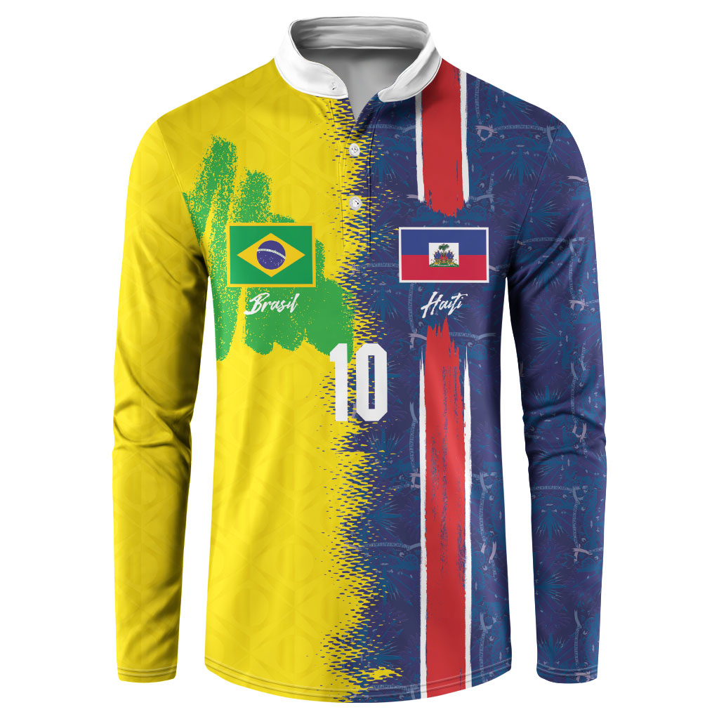 Haiti and Brazil Football Custom Button Sweatshirt Splash Half Split