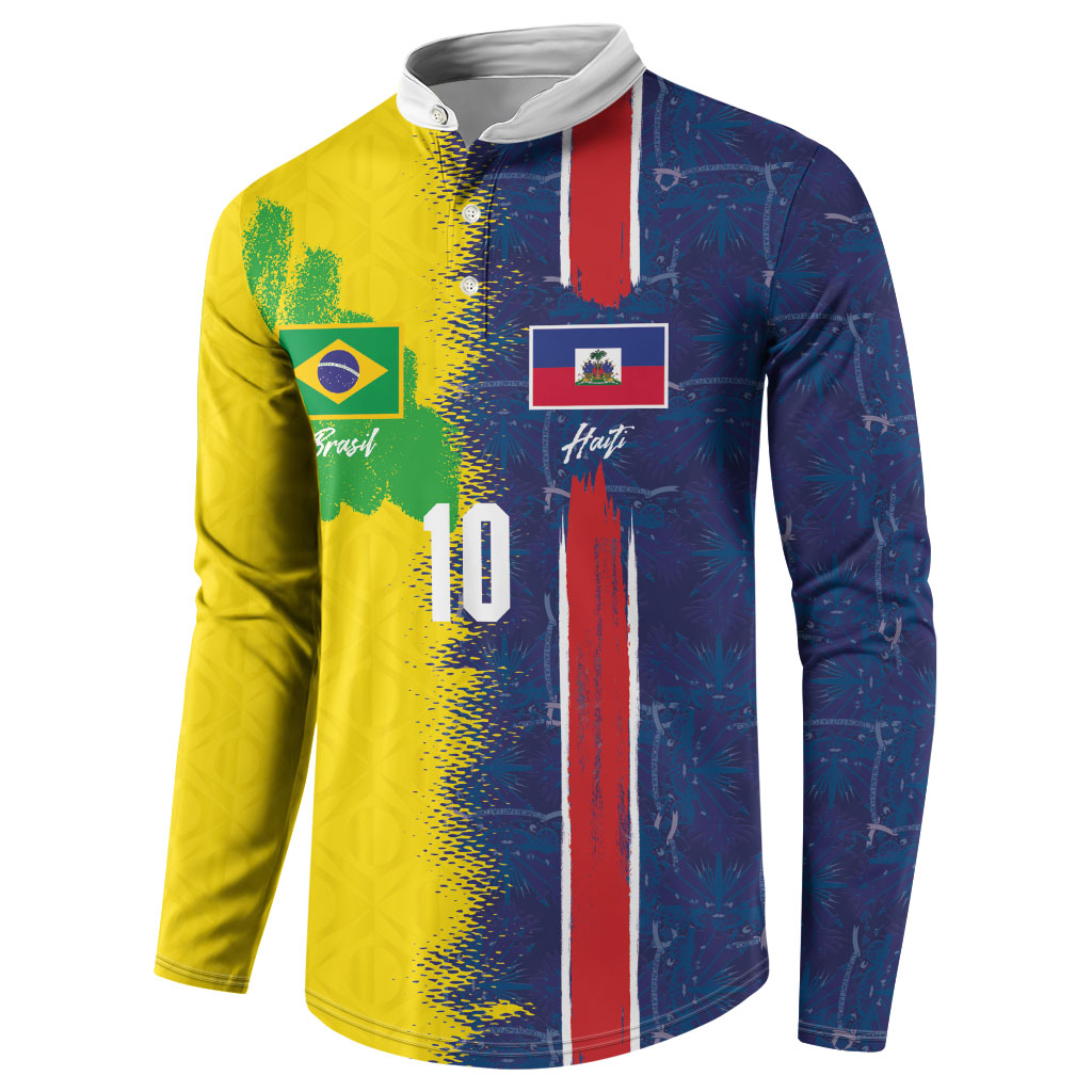 Haiti and Brazil Football Custom Button Sweatshirt Splash Half Split