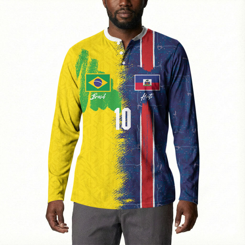 Haiti and Brazil Football Custom Button Sweatshirt Splash Half Split