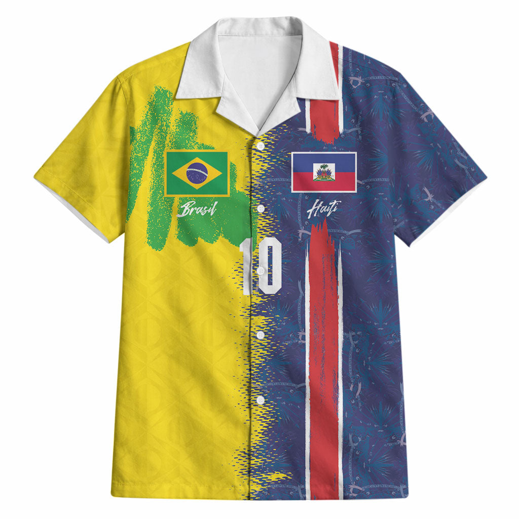 Haiti and Brazil Football Custom Hawaiian Shirt Splash Half Split