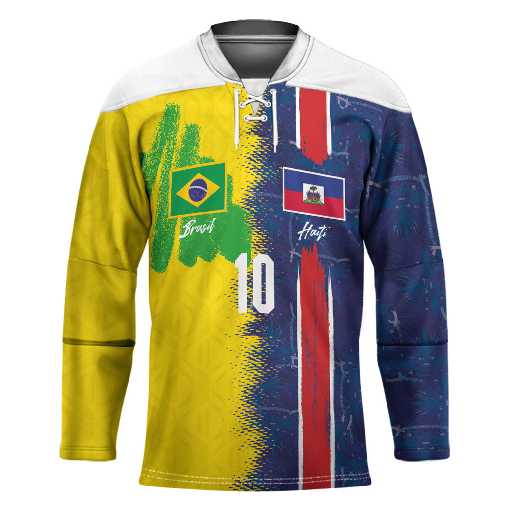 Haiti and Brazil Football Custom Hockey Jersey Splash Half Split