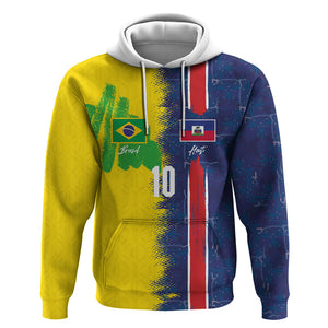 Haiti and Brazil Football Custom Hoodie Splash Half Split