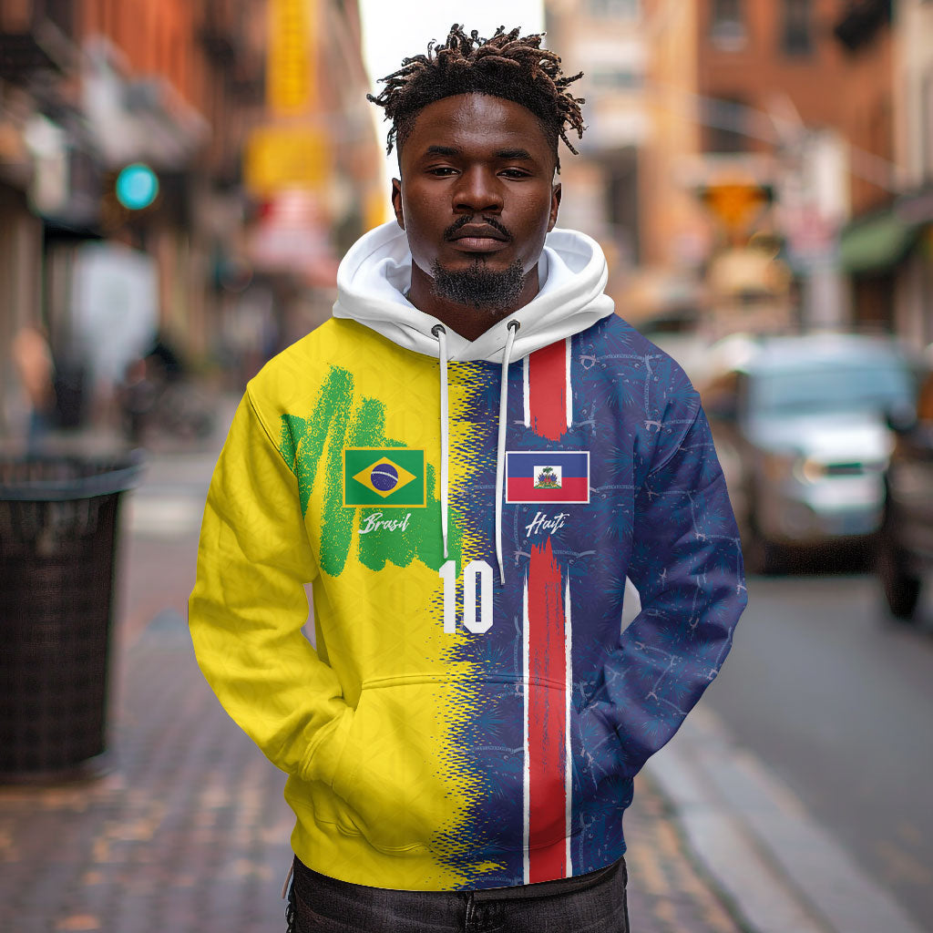 Haiti and Brazil Football Custom Hoodie Splash Half Split