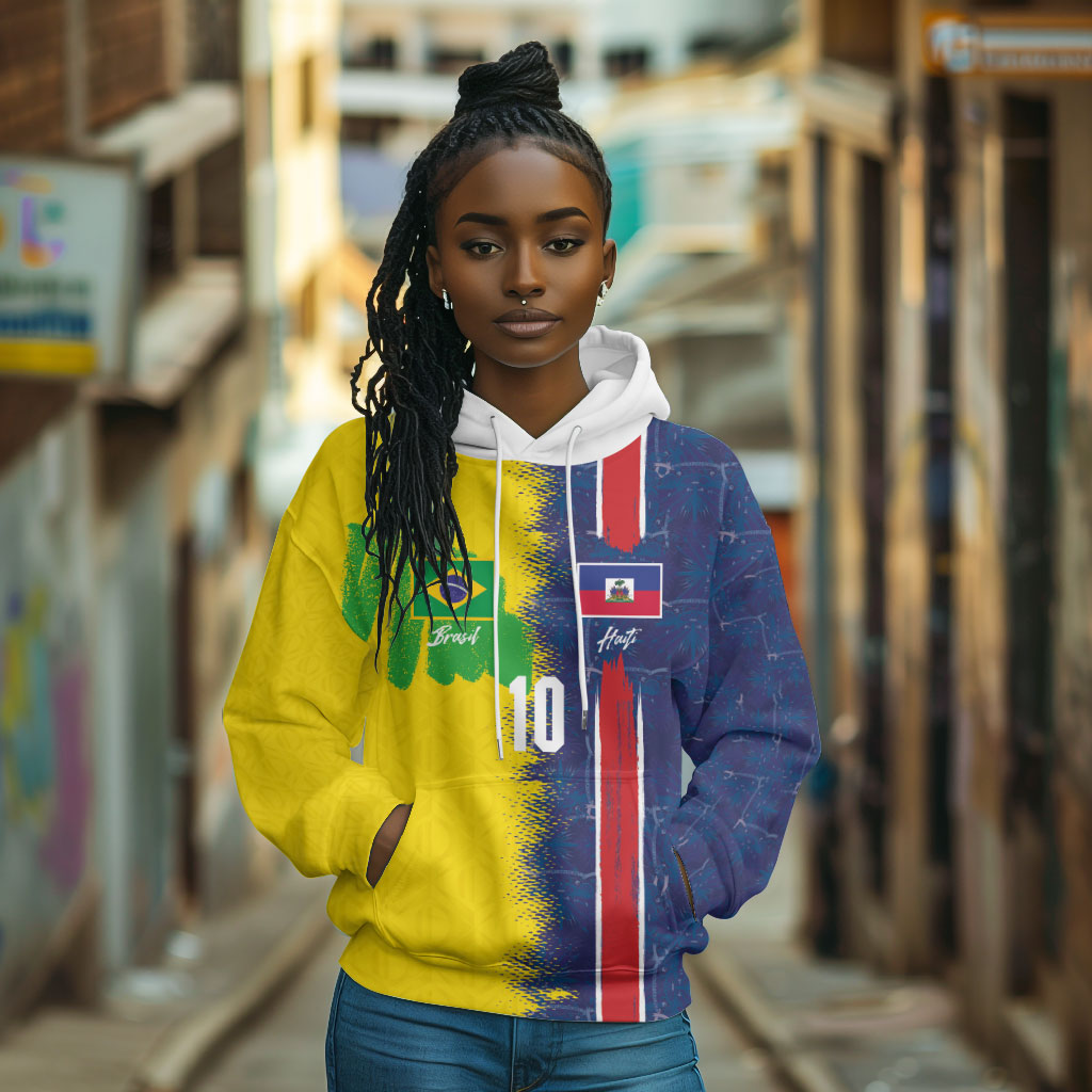 Haiti and Brazil Football Custom Hoodie Splash Half Split