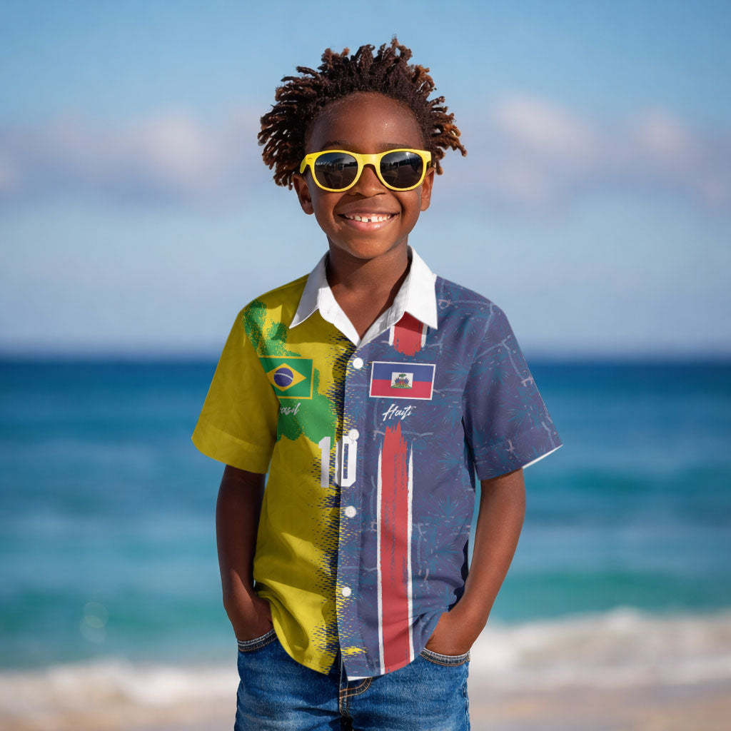 Haiti and Brazil Football Custom Kid Hawaiian Shirt Splash Half Split