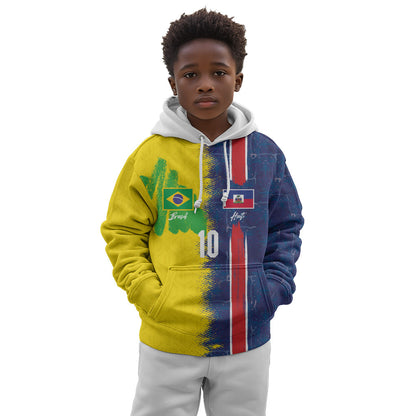 Haiti and Brazil Football Custom Kid Hoodie Splash Half Split