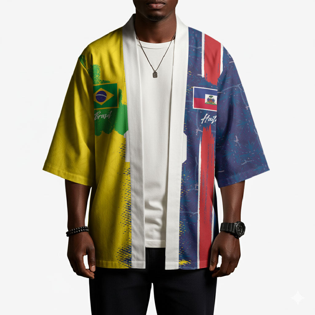 Haiti and Brazil Football Custom Kimono Splash Half Split
