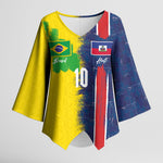 Haiti and Brazil Football Custom Kimono Sleeve Blouse Splash Half Split